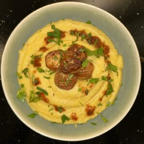 Mushroom Scallops on Creamy Polenta